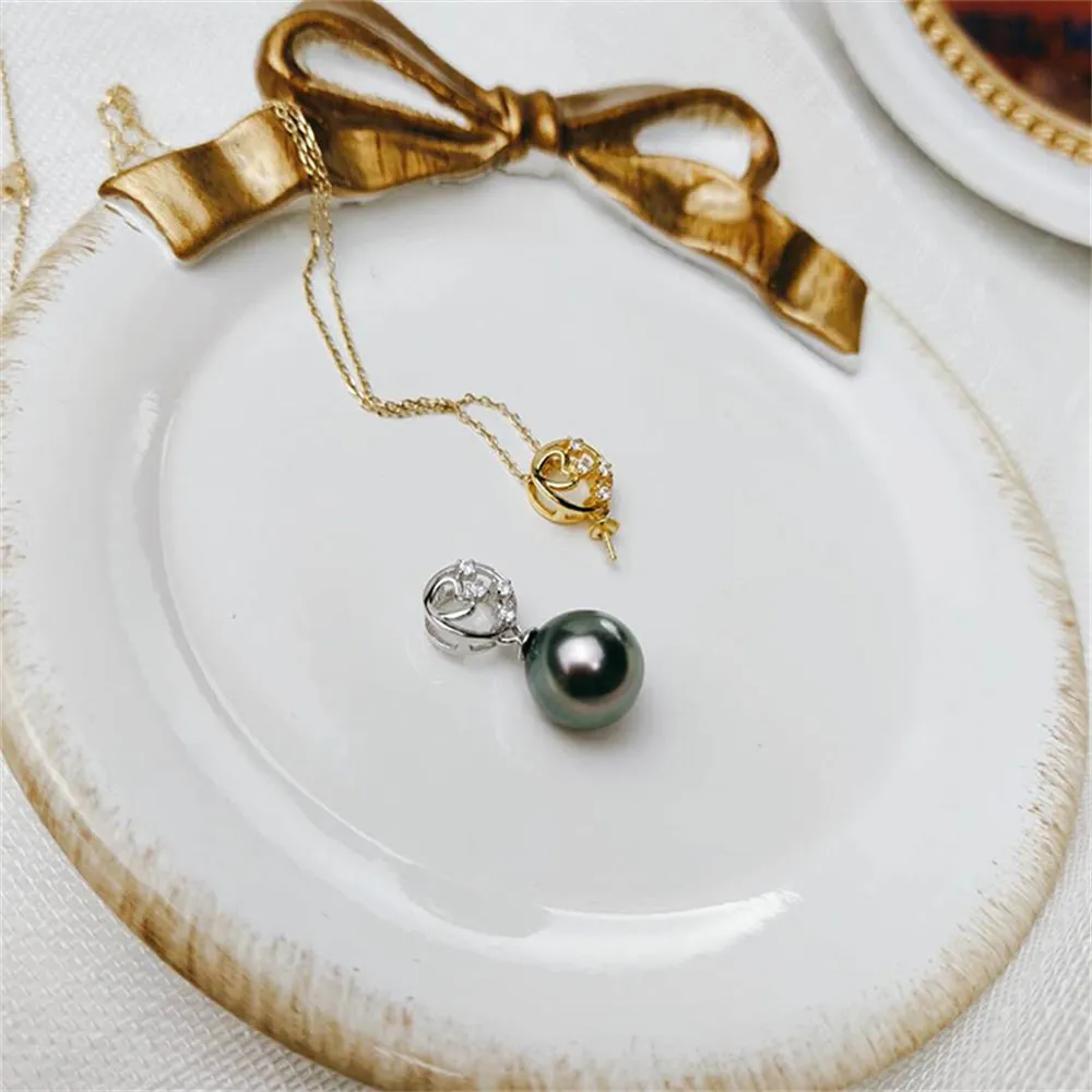 

DIY Pearl Accessories S925 Sterling Silver Natural Pearl Jade Crown Pendant with 8-10mm Round Oval Beads