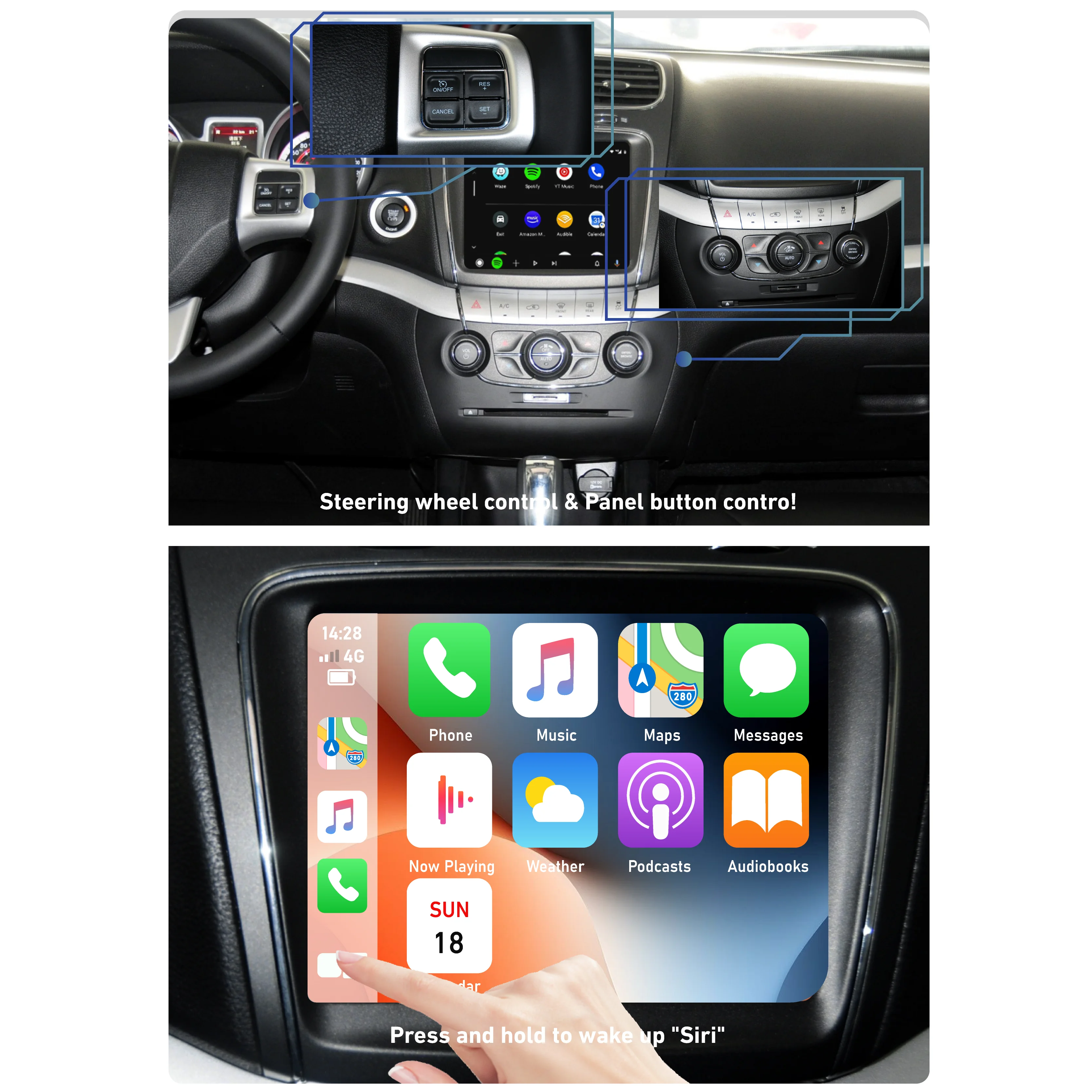 Фото Sinairyu беспроводной Apple CarPlay для Fiat Freemont 500 500X GRande Punto Panda 8,4 ''зеркало Android Auto AirPlay Модернизированная коробка №4