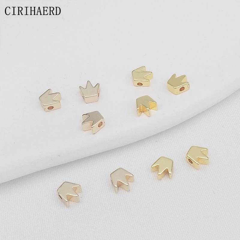 

Beads For Bracelets Accessories 14K/18K Gold Plated Brass Metal Crown Bead To DIY Handmade Jewelry Supplies Loose Spacer Beads