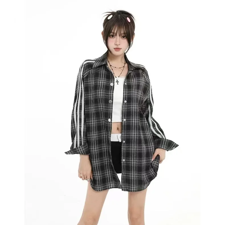 Винтажная клетчатая рубашка свободного кроя в американском стиле с длинными