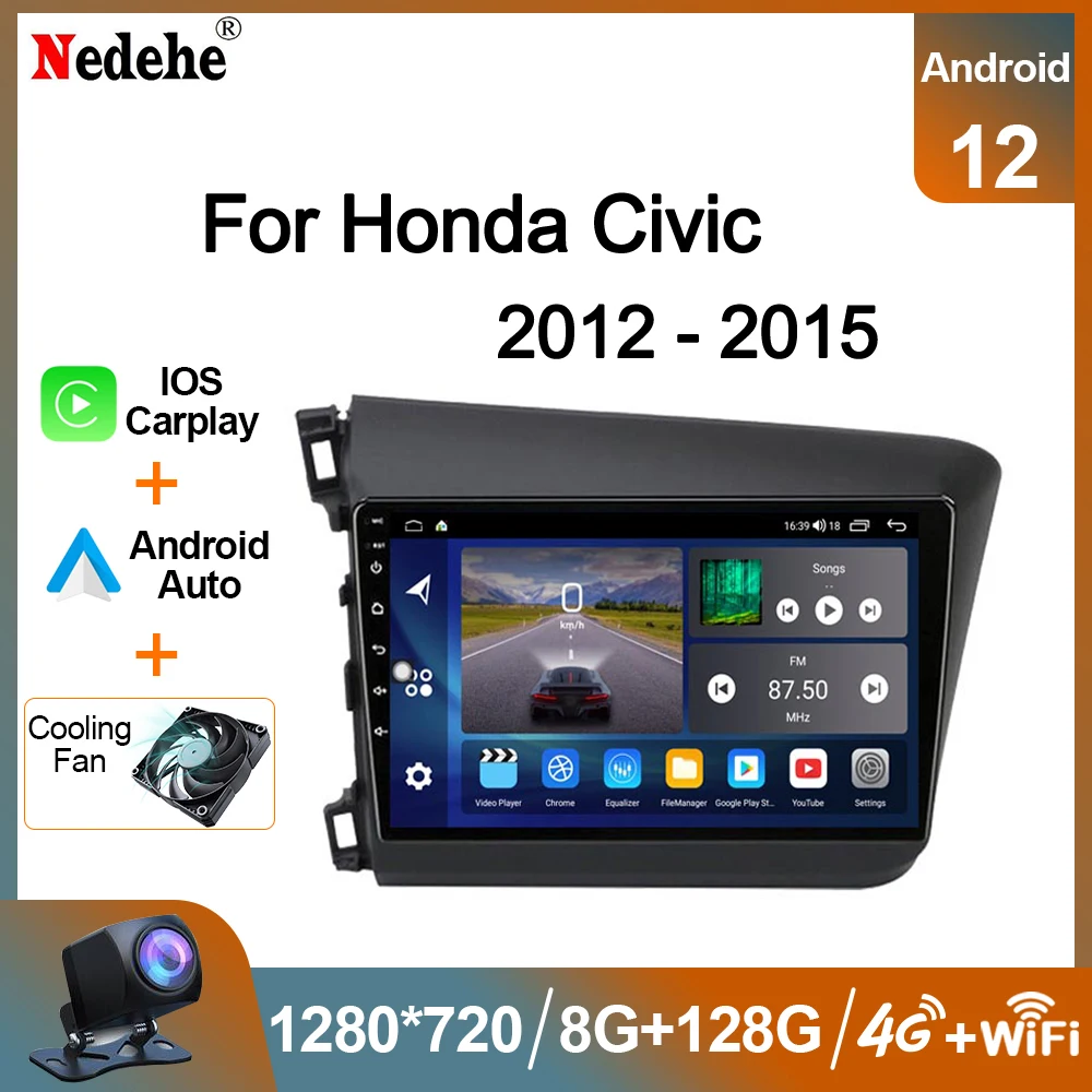 

Автомагнитола 2DIN для Honda Civic 2012, 2013, 2014, 2015, Android, 8 ГБ + 128 Гб, мультимедийный видеоплеер, навигация GPS, Авторадио DSP