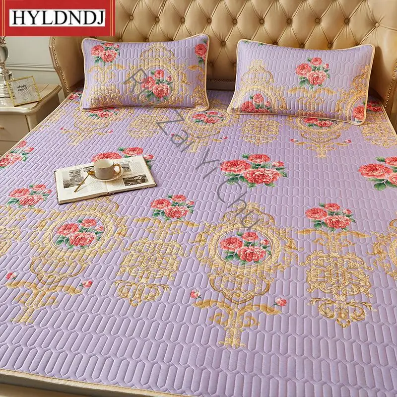 

Thai Latex Filing Summer Sleeping Mat with Sheets Air-Permeable Cool Ice Silk Quilted Bed Mat Elastic Band Bed Mats Home Printed