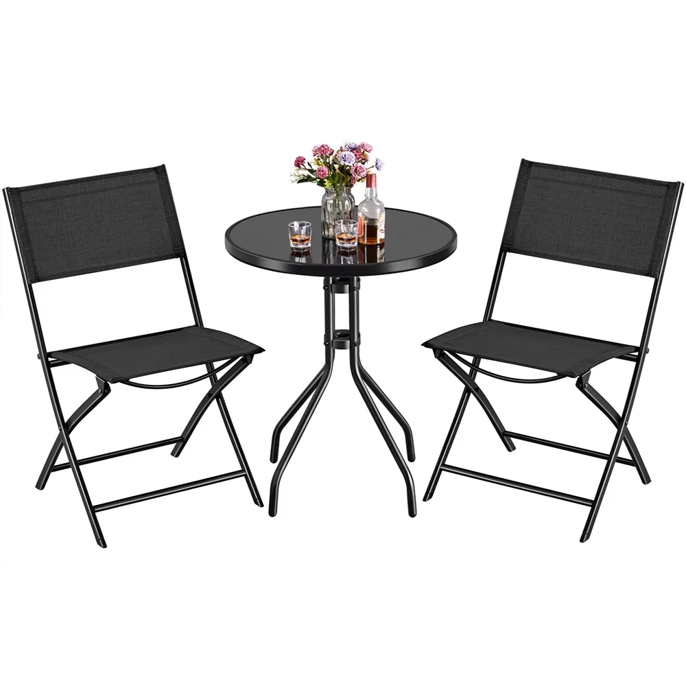 

SmileMart 3-Piece Patio Foldable Bistro Set, Black