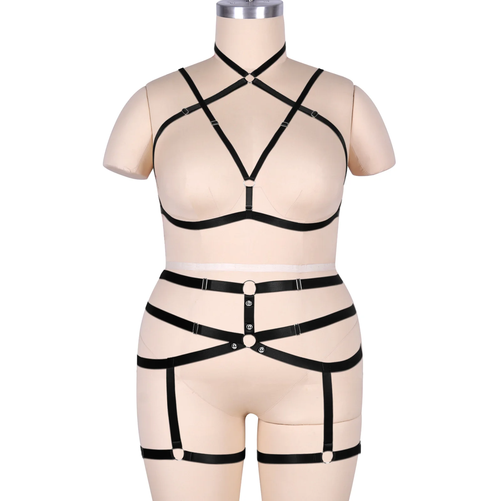 

Wedding Garter Belt Black Body Harness Belt Set Plus Size Full Adjustable Elastic Harness Punk Carnival Cage Bra Pole Dance