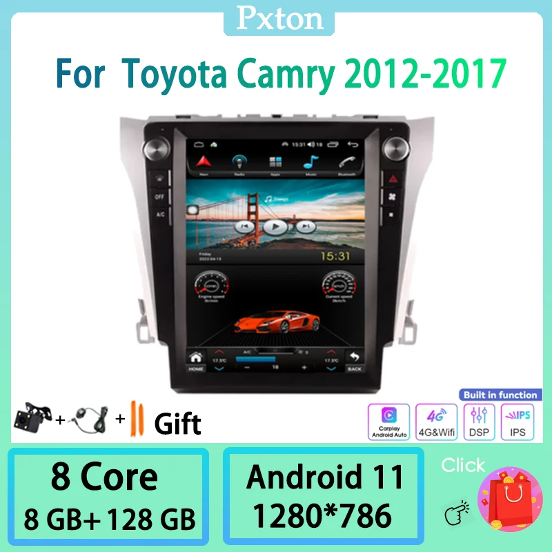 

Pxton Android 11 Tesla Screen Car Radio Stereo Multimedia Player For Toyota Camry 2012-2017 Carplay Android Auto 4G WIFI 8G+128G