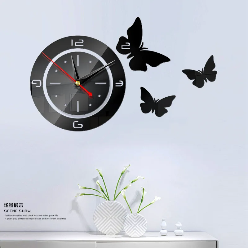 

New 3D Acrylic Material Wall Stickers DIY Home Living Room Bedroom Office Decoration Mirror Fashion Digital Mute Wall Clock Gift