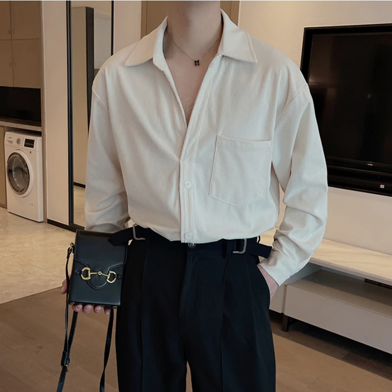 

2023 Spring Summer V-neck Shirt for Men Long Sleeve Loose Shirts Fashion Gentleman Business Casual Social Shirts Men Clothing