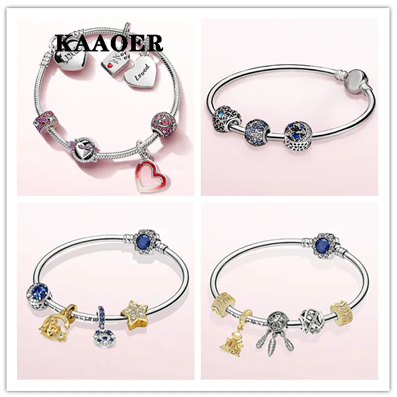 

KAAOER 2023 new silver bracelet Blue stars Valentine's Day pink love enamel a variety of styles snake bone chain suitable female