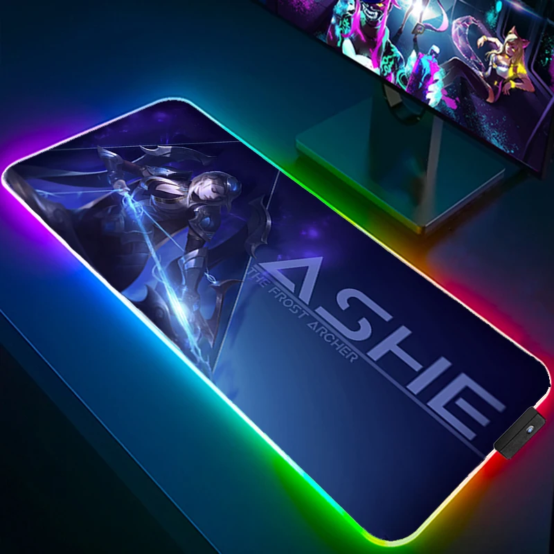 

Коврик для мыши LOL, расширенный коврик для мыши, аксессуары для игр аниме, коврик Ashe Kawaii, Настольный коврик Rgb 900x400, компьютерный и офисный ков...