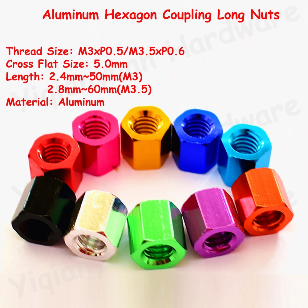 

3Pcs~10Pcs M3 M3.5 Aluminum Alloy Colorful Hexagon Coupling Nuts Joint Sleeve Column Nuts Hand Tighten Nuts Long Standoff Spacer