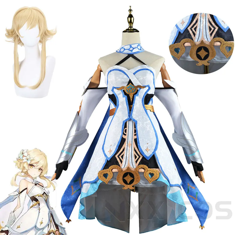 

Genshin Impact Lumine Cosplay Costume Halloween Party Game Traveler Clothes for Women Girls Cute Suit Wig Full Sets Costumes