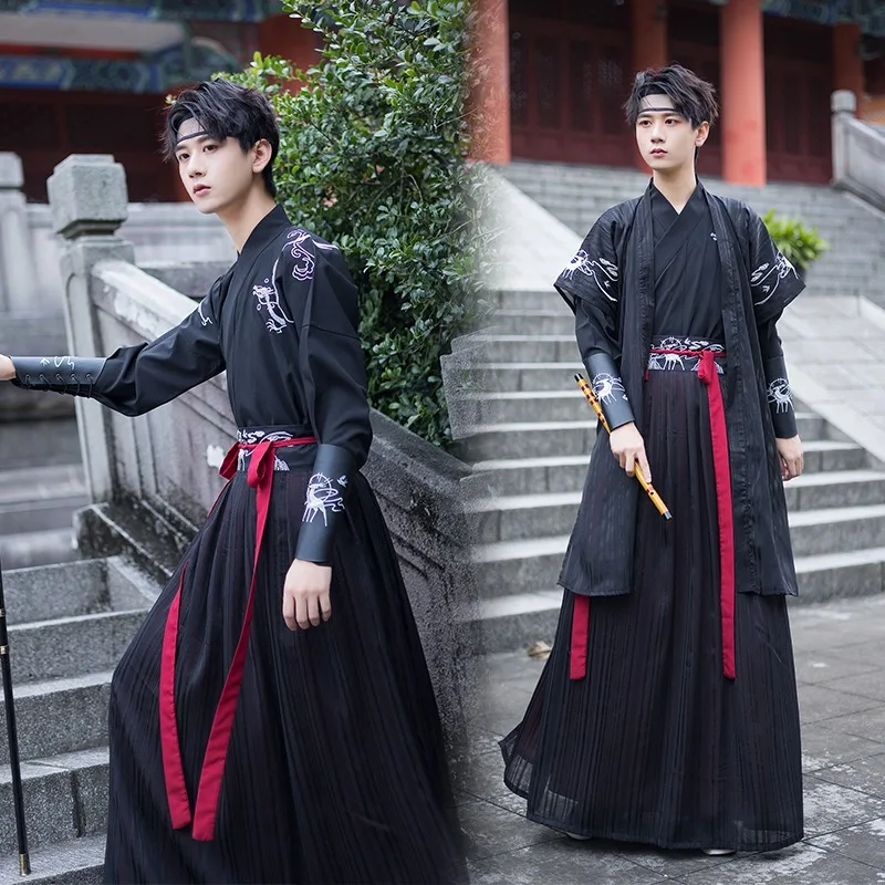 

Hanfu Robes Men Traditional Chinese Style Swordsman Stage Cosplay Clothing Man Japanese Samurai Couple Ancient Folk Tang Suit
