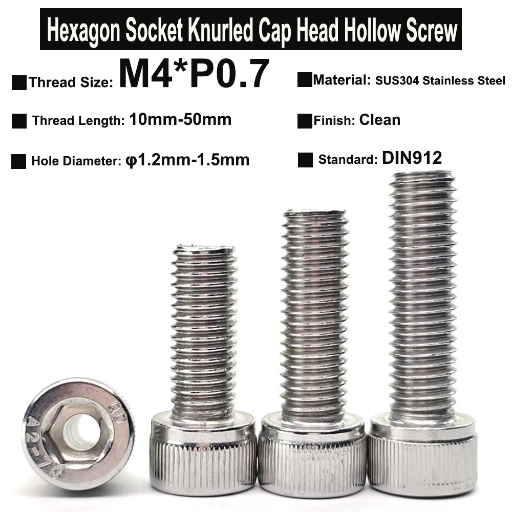 

5 шт. M4 DIN912 SUS304 Шестигранная головка из нержавеющей стали, рифленая головка, полые винты, маска, машина через магнитные болты