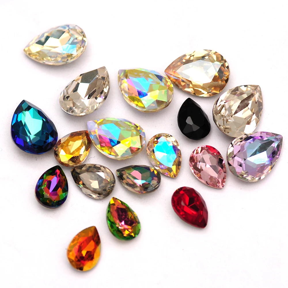 

10PCS 10x14mm Pear Crystal Glitter Glass Rhinestones Different Color Nail Rhinestone 3D Jewelry Making Beads DIY Nail Art Gems