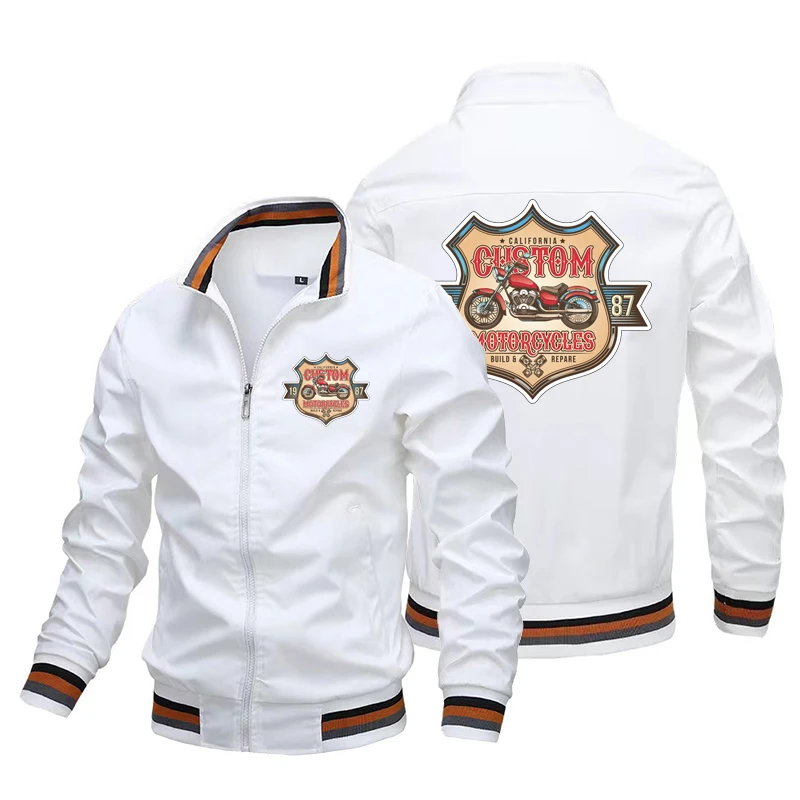 

Hot Thin Men's Cardigan Zipper Motorcycle Logo Jacket Men's Short Jacket Casual Fashion Logo Coat Charge Clothes
