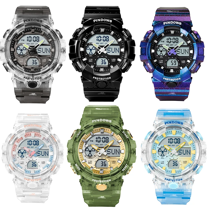 Vintage Submersible Children Digital Watches Girls Transparent Rubber Dive Electronic Hand Clock Kids Auto Backlight Stopwatch
