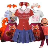 disney new movie turning red dress for girls costume princess dress cosplay mei red plush panda carnival birthday party vestidos