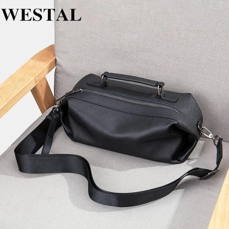 WESTAL Men's Genuine Leather Bags Causal Crossbody Bags for Men Black Messenger Bag Men's Shoulder Bag Top-handle Handbags