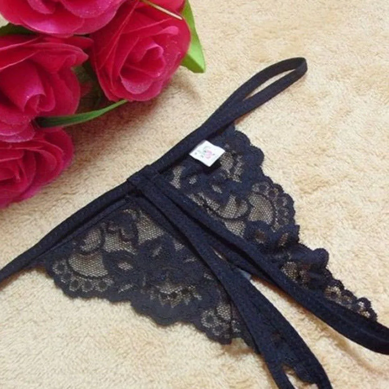 

2022 Women's Underwear Women's Sexy Lingerie Lace G-String Thong Bows T-Back Porno Thong Panties Erotic Open Crotch Briefs