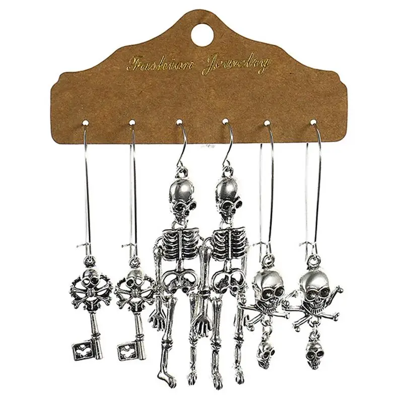 Серьги-подвески в виде скелета для Хэллоуина, 3 пары