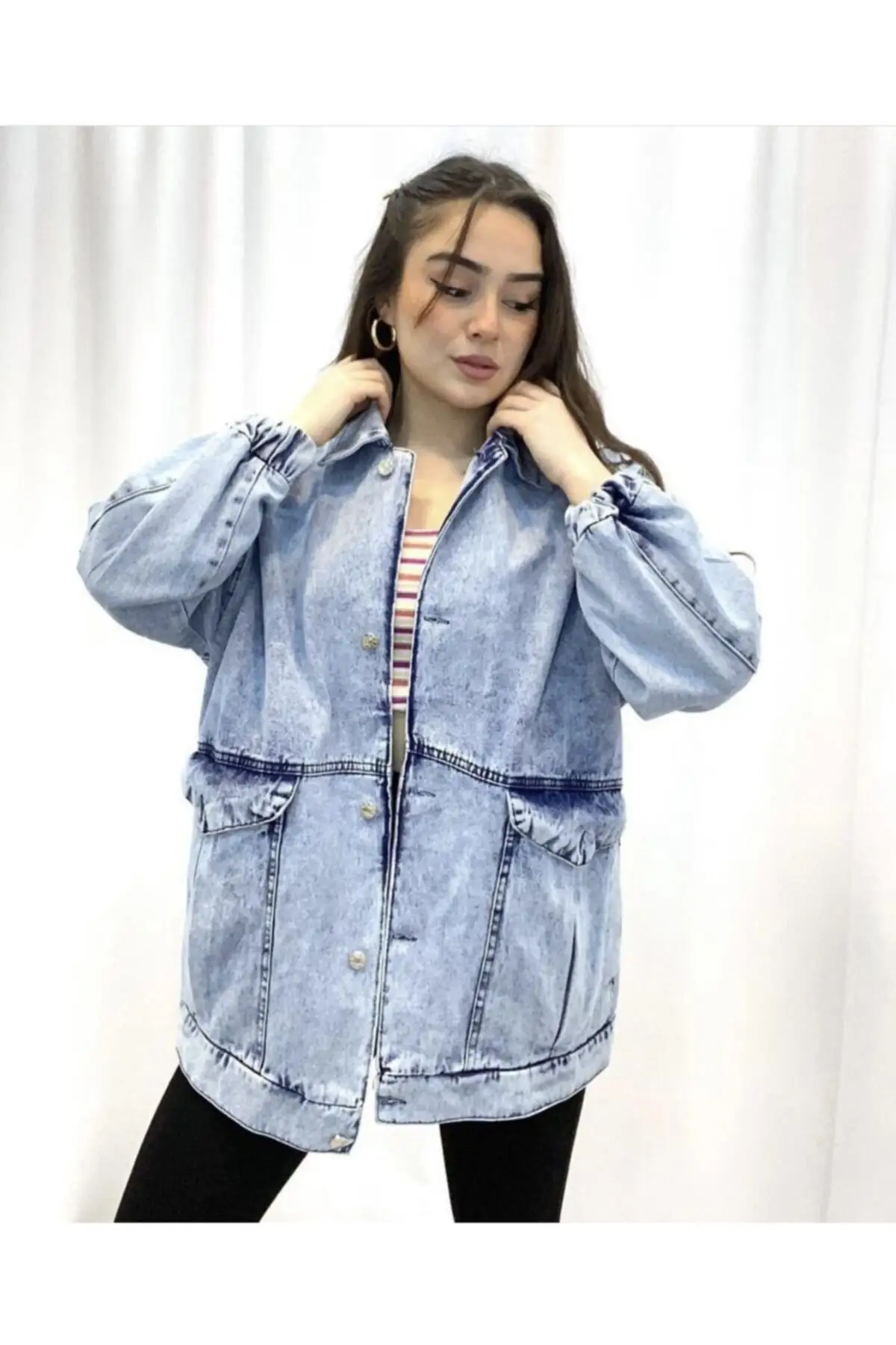 

Women's Fashion Denim Jacket Coat Oversize Jeans Jacket Snow Wash
