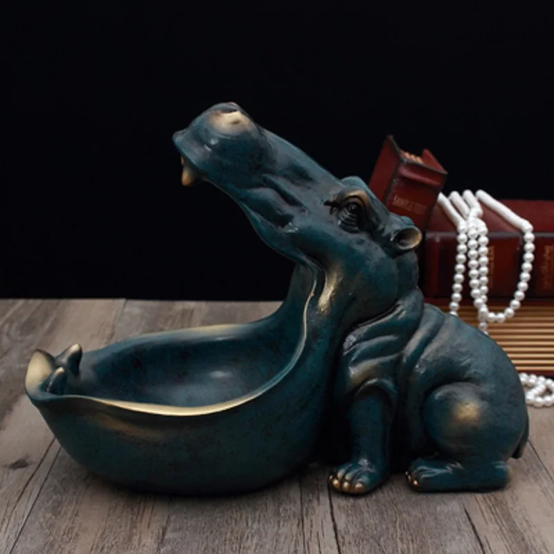 

Big Mouth Hippo Figurine Key Box Decoration Table Statue Jewelry Storage box Nut Candy Bowl Home Decor Ornamental Sculpture