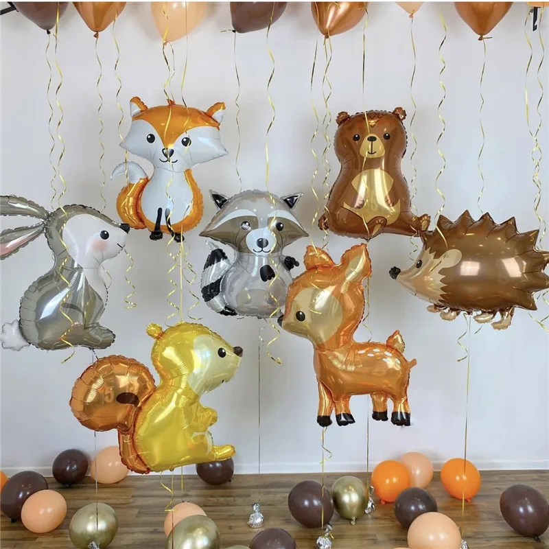 

Fox Hedgehog Raccoon Deer Animal Foil Balloons Birthday Woodland Forest Theme Party Decor Retro Brown Latex Balloon Baby Shower