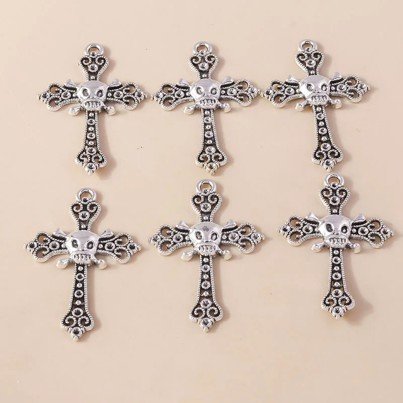 Leslie 4 шт. 38*58 мм сплав металла эстетический гот череп крест подвески для DIY