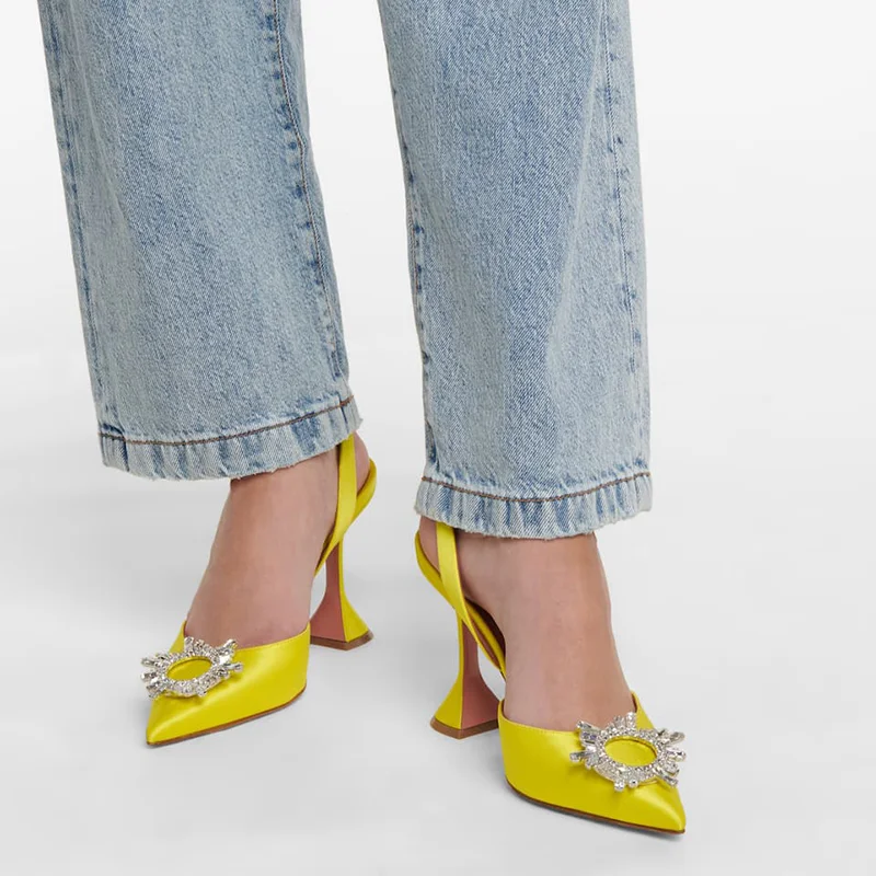 

IPPEUM Satin Slingback Pumps Women Summer Sandals 2022 Trend High Heels 9CM Big Size Sandalias Mujer Verano 2022