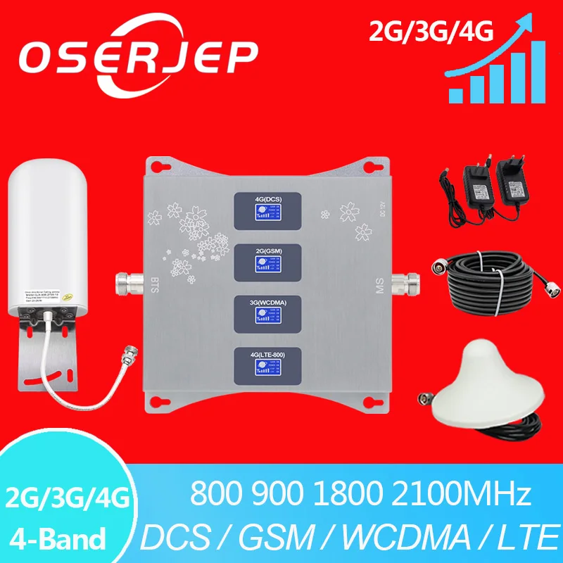 Четырехдиапазонный сотовый усилитель Oserjep B20 800 900 1800 2100 2600 GSM репитер Мобильный