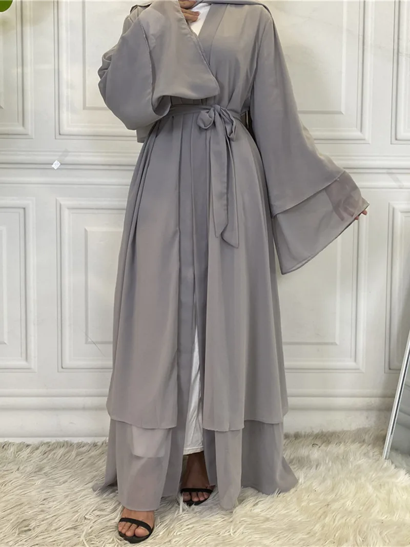 Solid Chiffon Poen Abayas for Women Dubai Turkey Islam Kaftan Robe  Robe Pour Femme Musulmane Ramadan Muslim Dress Islam Clothes