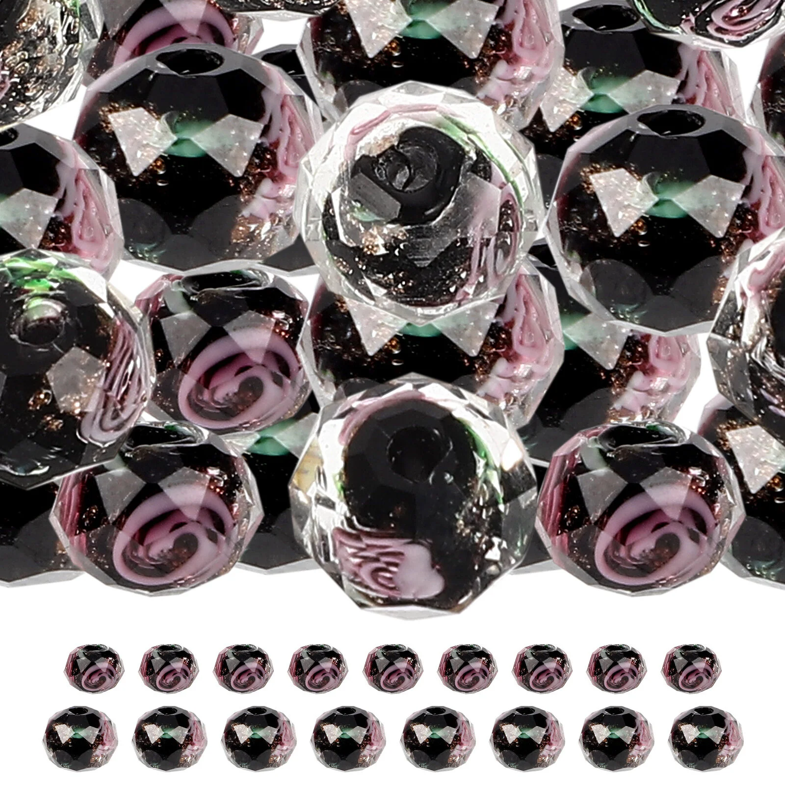 

40pcs DIY Beads Coloured Flower Pattern Loose Beads for Bracelets Jewelry Making