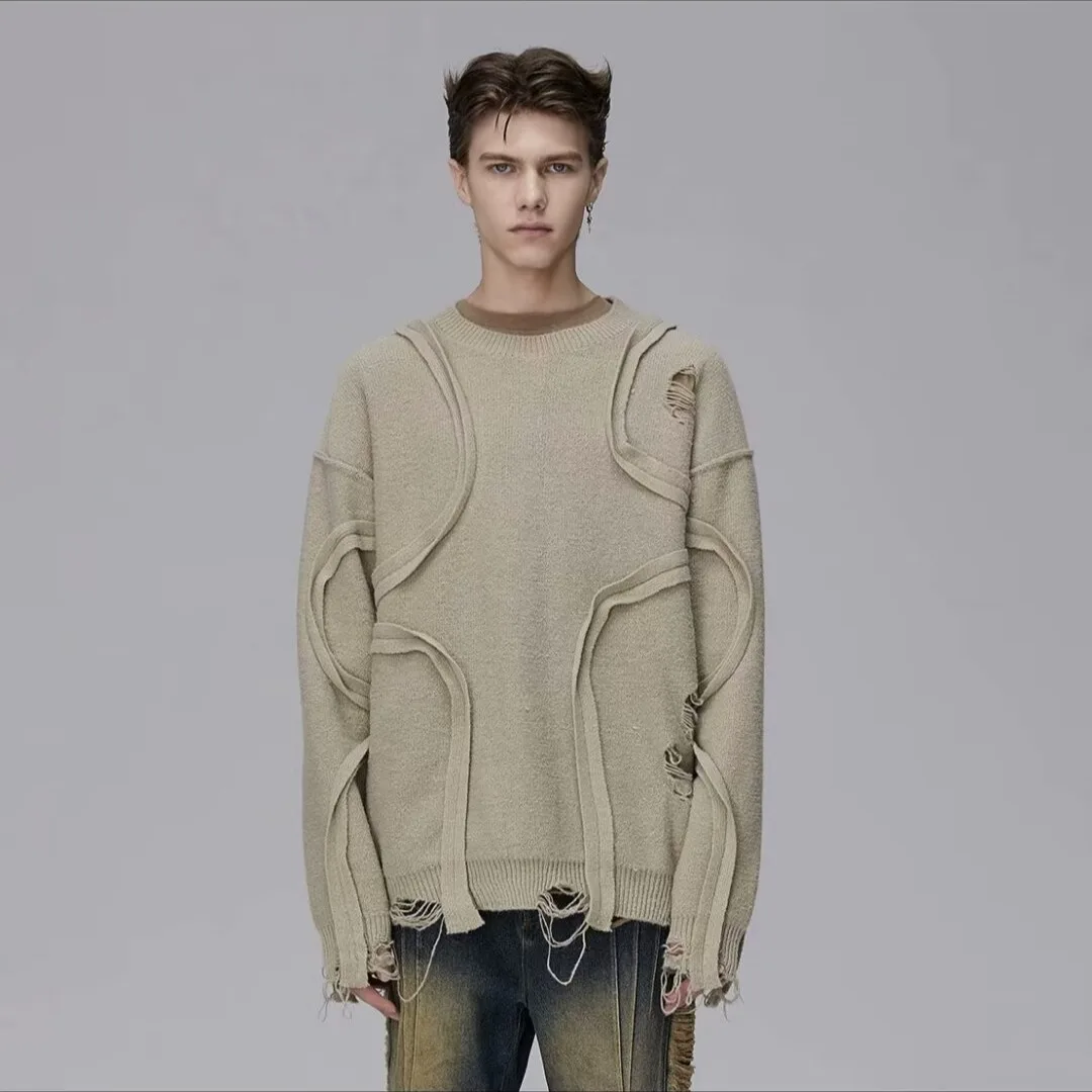 Свитер с длинными рукавами и отверстиями женский осенне-зимний вязаный топ