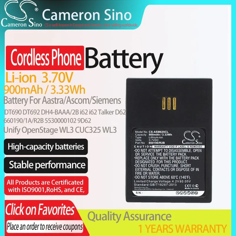 

Аккумуляторная батарея CS для телефона Aastra Ascom Siemens 660190/1A R2B Openstage WL3 WL3 Plus CUC325 WL3 IP62 IP63, подходит для 5530000102