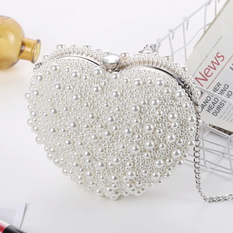

202209-DS-1121 dropshipping Pearl dinner bag Japan Korean lady heart evening dress makeup handbag single chain messenger bag