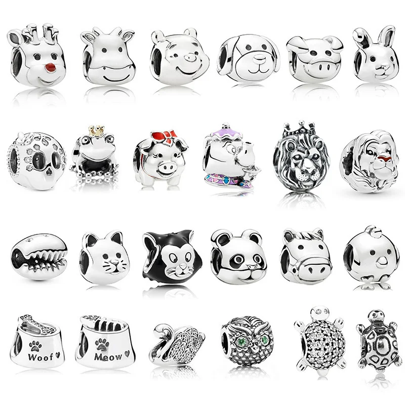 

925 Sterling Silver theo bear pig animal kingdom cat Swan dog Lion Beads fit For Pandora Charms Bracelet for women jewelry DIY