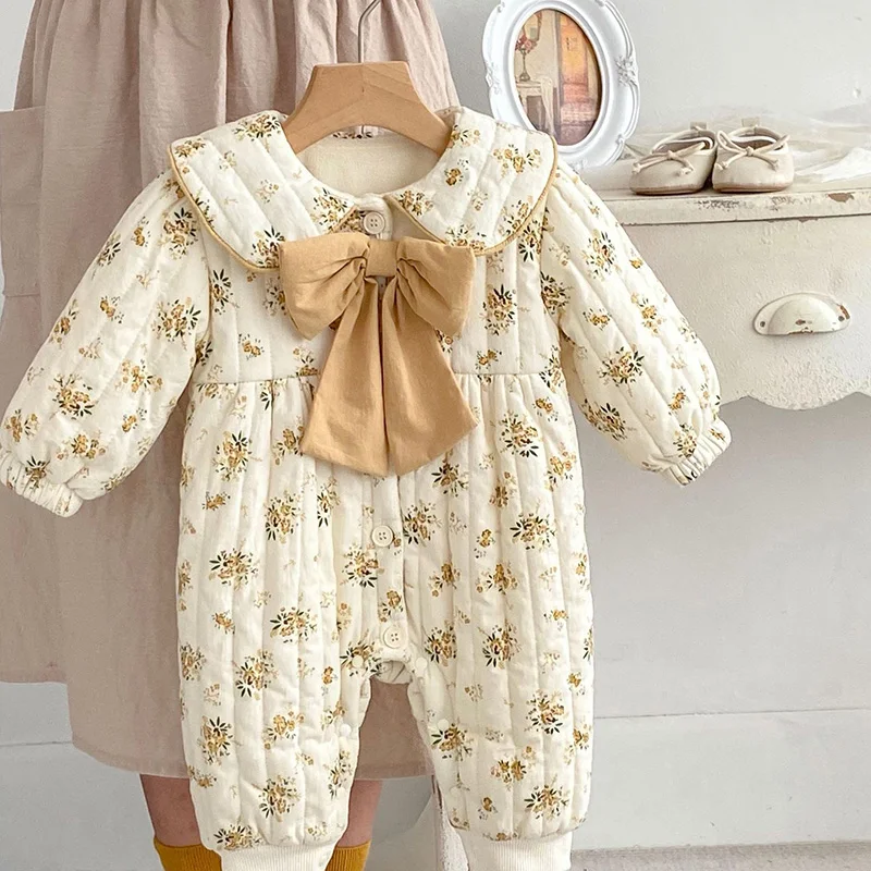 

Зимние детские комбинезоны MILANCEL, комбинезоны для девочек со съемным бантом и меховой подкладкой, наряд