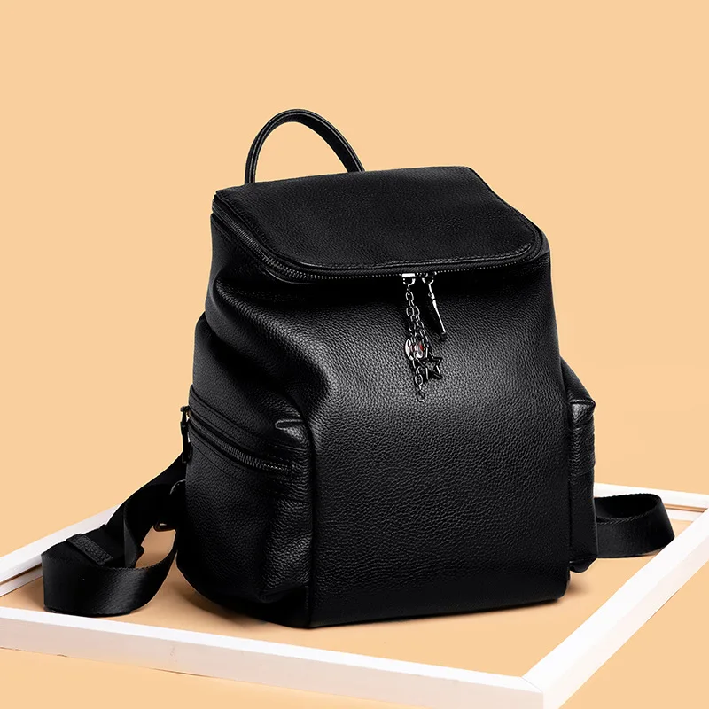 

Fashion Trend Vintage Simplicity Casual Bucket Bags For Women Genuine Leather Backpacks Designer Waterproof Big Black Back Pack