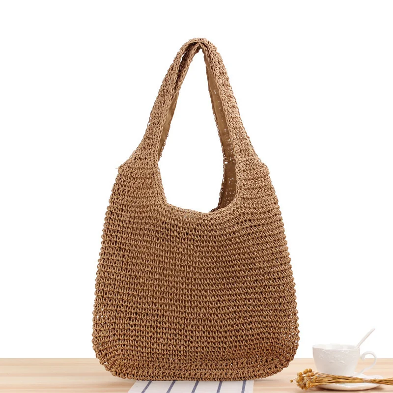 

Elegant Ladies Straw Woven Handbag Women Holiday Beach Casual Tote Top-Handle Bags Fashion Retro Shoulder Bags 2023 Hot Sale