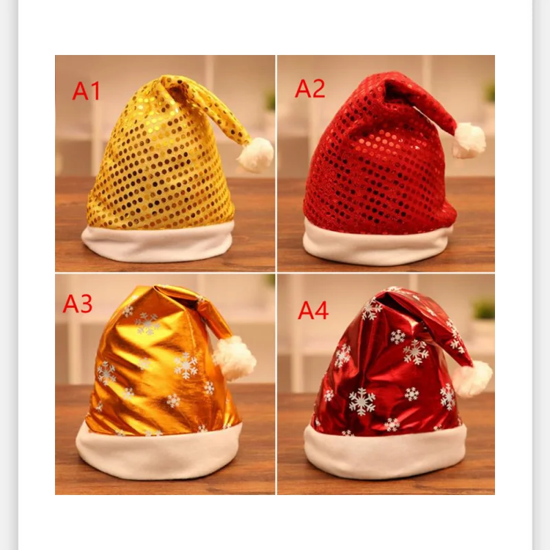 

100pcs Sequin Christmas Hat Santa Claus Xmas Decoration Props Adult Children Cap Xmas Hat new year Party Supplies NO123
