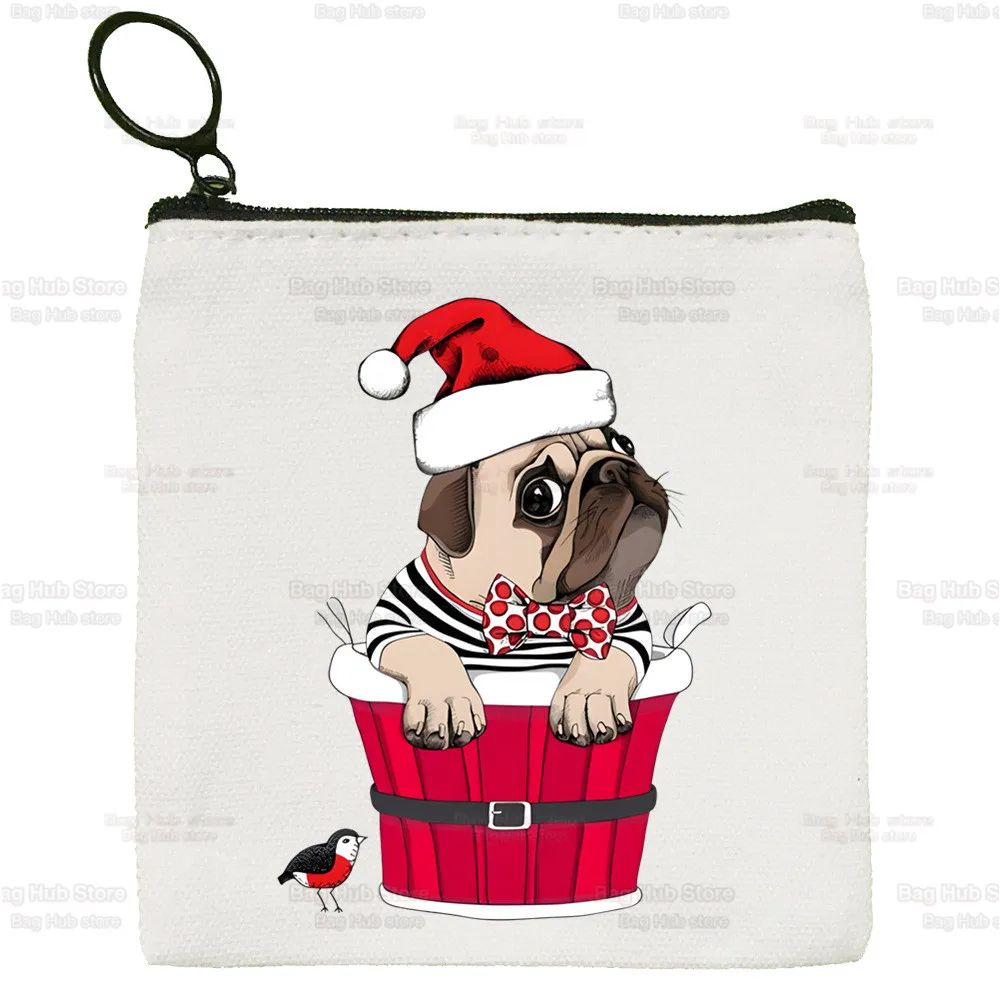 Dog Pet Pug Life Pug Anatomy Canvas Coin Purse Custom Illustration Key Case Simple Small Cloth Bag New Creative