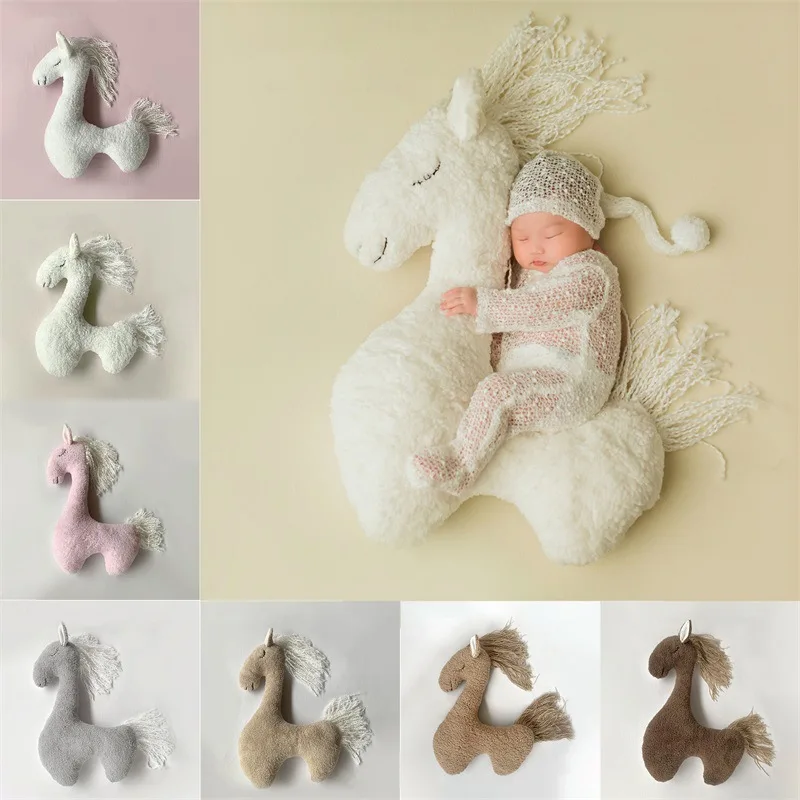 2022 NEW Newborn Accessories Photography Props Pony White Cute Pillow Cushion for Boys and Girls To Take Photos Soft 7-12m