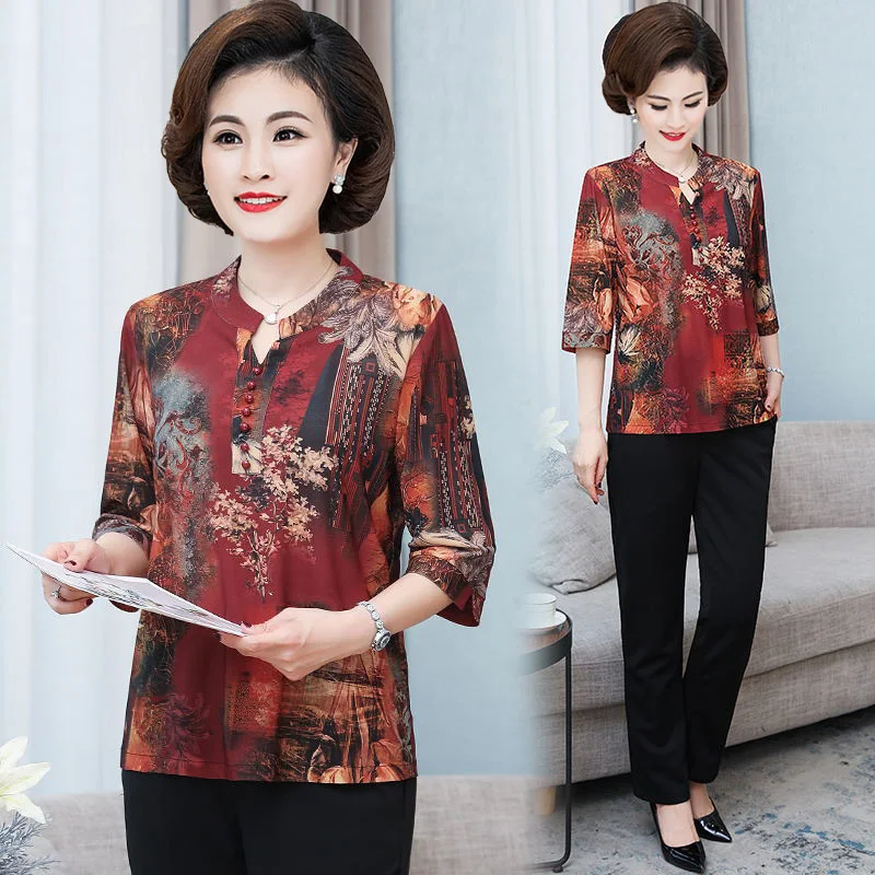Блузка для женщин среднего возраста Новинка лета 2023 свободные элегантные
