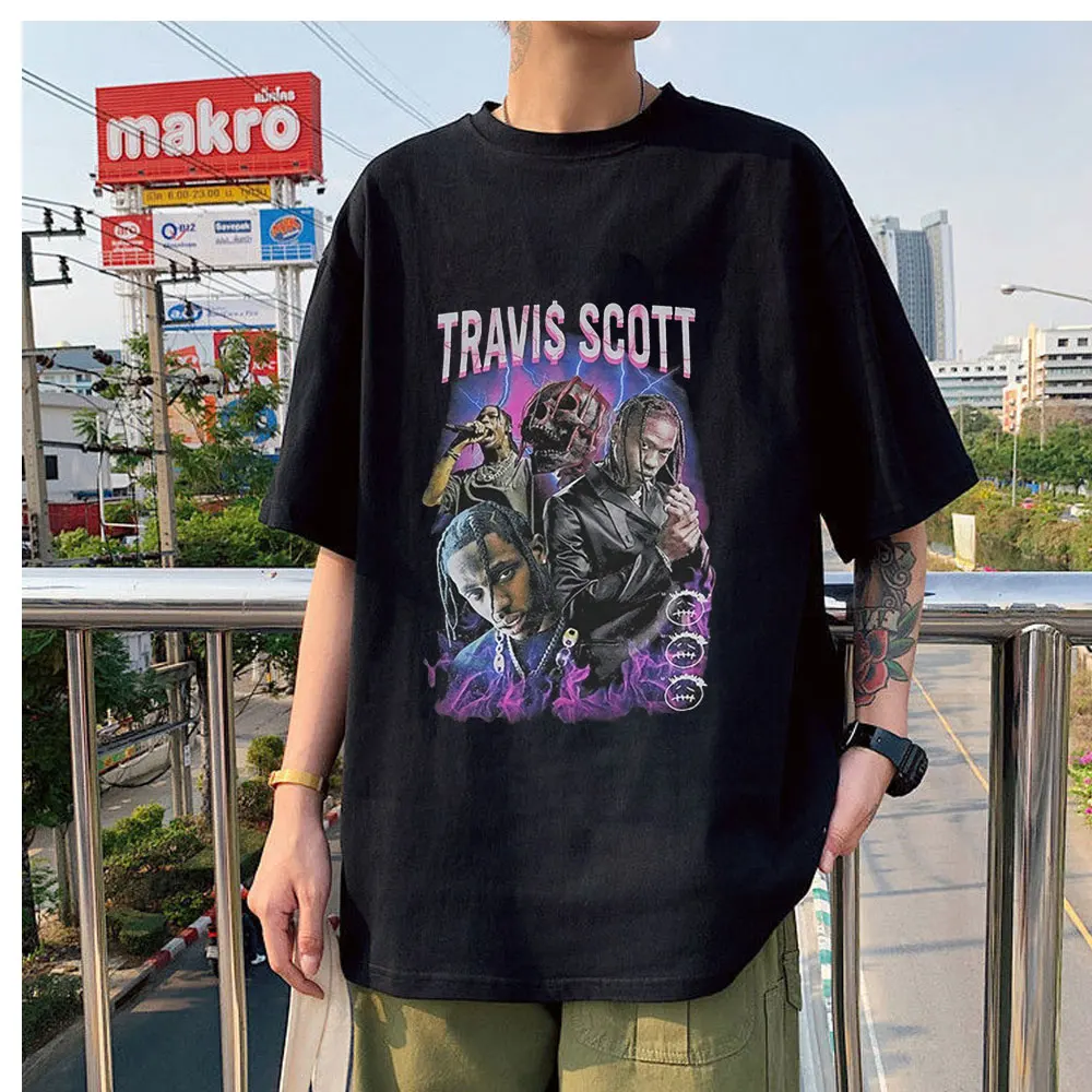 

Travis Scott Print Cotton T-shirt Loose Design Casual Oversized T Shirt Hip-Hop T-shirts Unisex Short Sleeves Streetwear Tops