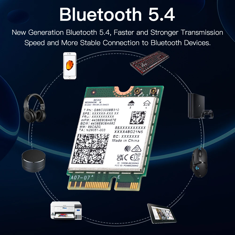 Сетевая карта WiFi7 BE202NGW 5374 Мбит/с Wi-Fi-адаптер Bluetooth 5 4 трехдиапазонный 2 4G/5G/6 ГГц BE202