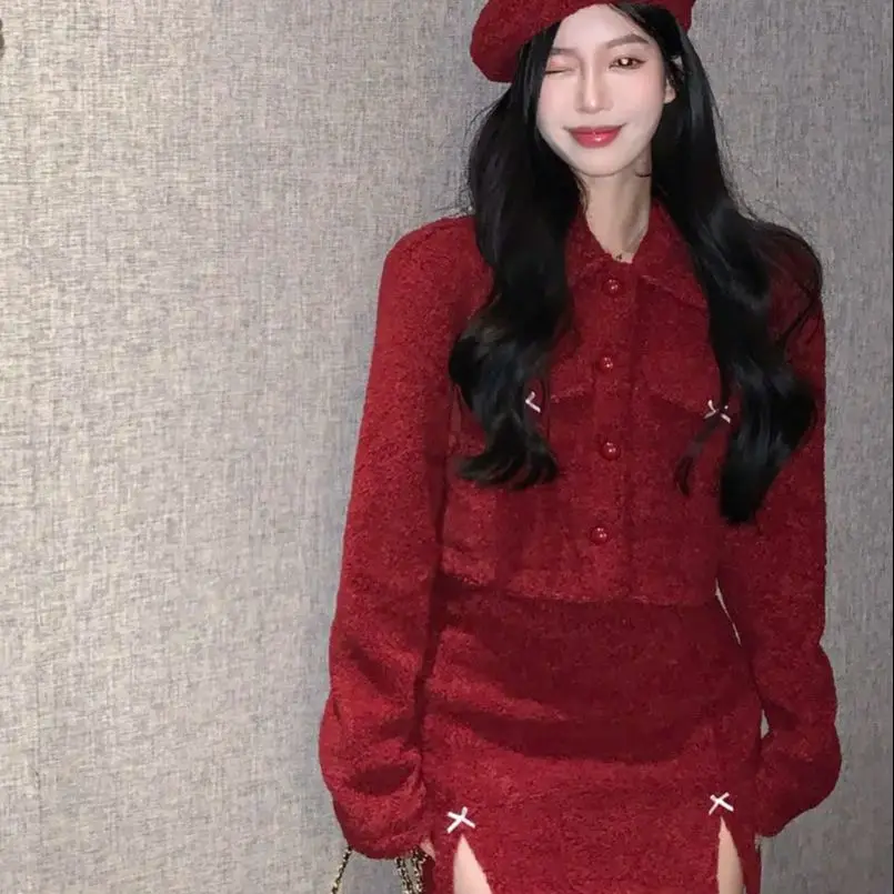 Двухсекционный маленький красный свитер в ароматном стиле высококачественная