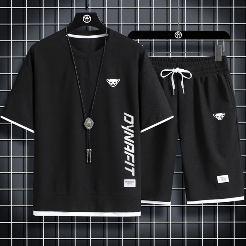 

Лето 2023, популярный мужской спортивный комплект, мужской комплект из футболки и шортов, модная дышащая футболка с коротким рукавом и принто...