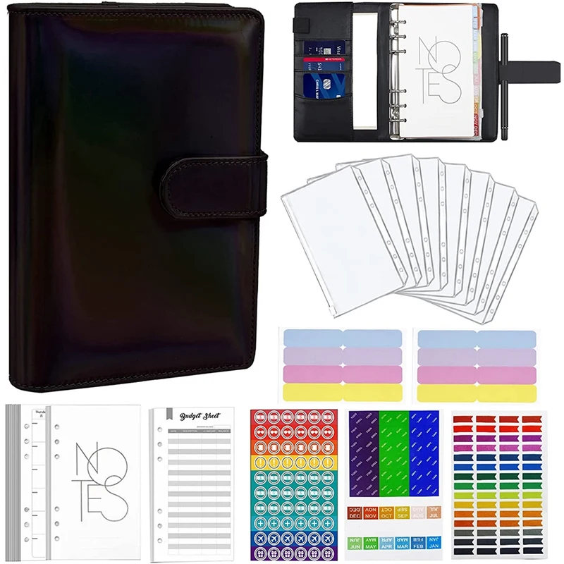 

Budget Binder A6 Ring Binder Notebook with Clear Cash Envelope for Cash Stuffing Money Organiser with Label Stickers