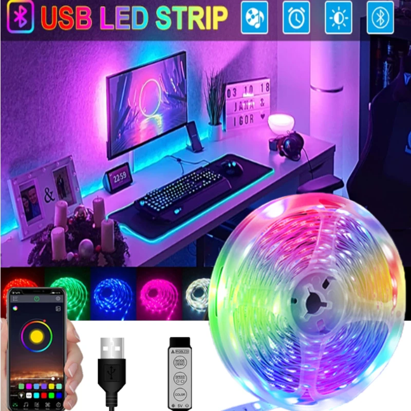 

5050SMD LED Strip Lights,Bluetooth APP Control RGB Led Lights,5V USB LED Strip Led Tape for PC TV Backlight Bedoom Table Decor