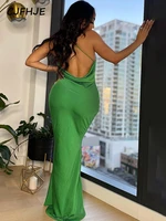 cjfhje stain solid halter swing neck sleeveless backless maxi dress sexy skinny 2022 summer women holiday club party outfits